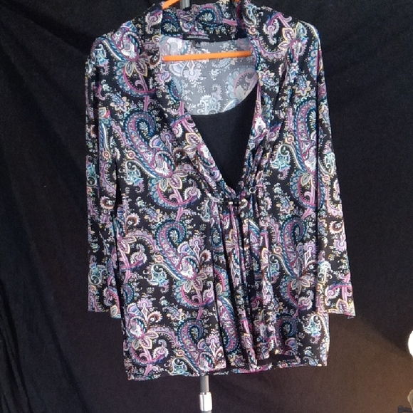 Paisley Print Women's Top - Black and Purple - Picture 1 of 5